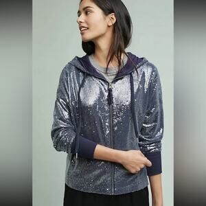 Postmark | Anthropologie Sequin Hooded Zip Up Sweatshirt Size S